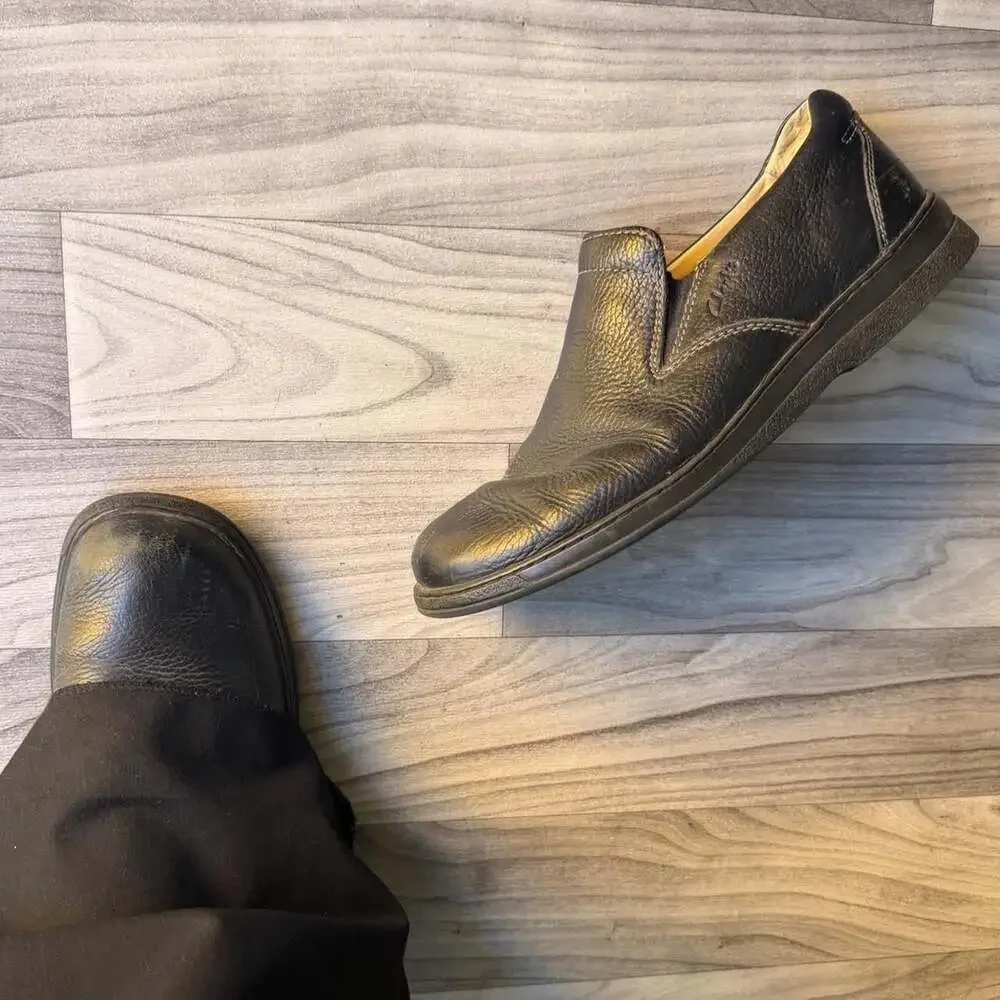 Clarks Black Leather Slip-On Loafers